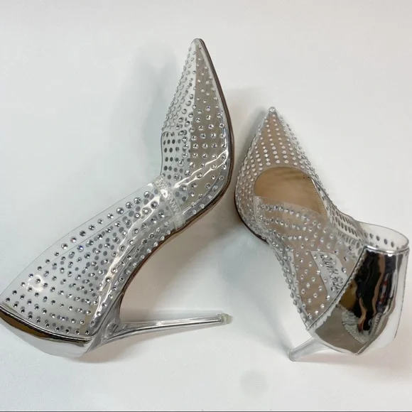 Steve Madden Women's Vala-r Heel in Rhinestone Crystal Silver Clear Pointed Toe - Picture 11 of 14